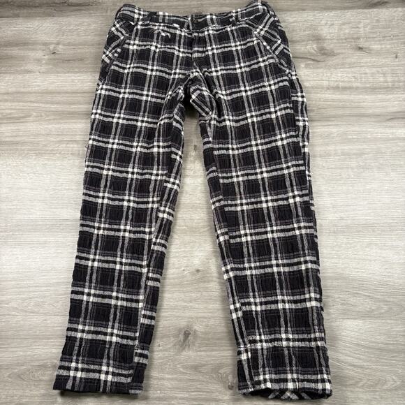 Free People Womens Size 8 Linen Look Cotton Mid Rise Straight Trouser Pant Plaid - Picture 2 of 16